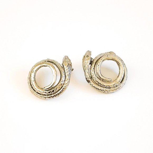 Silver Tone Coiled Snake Earrings. Post - Picture 1 of 7
